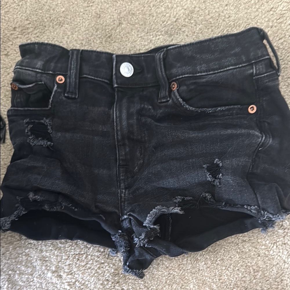 American Eagle By Payless Black Jean Shorts Distressed Frayed Hem
